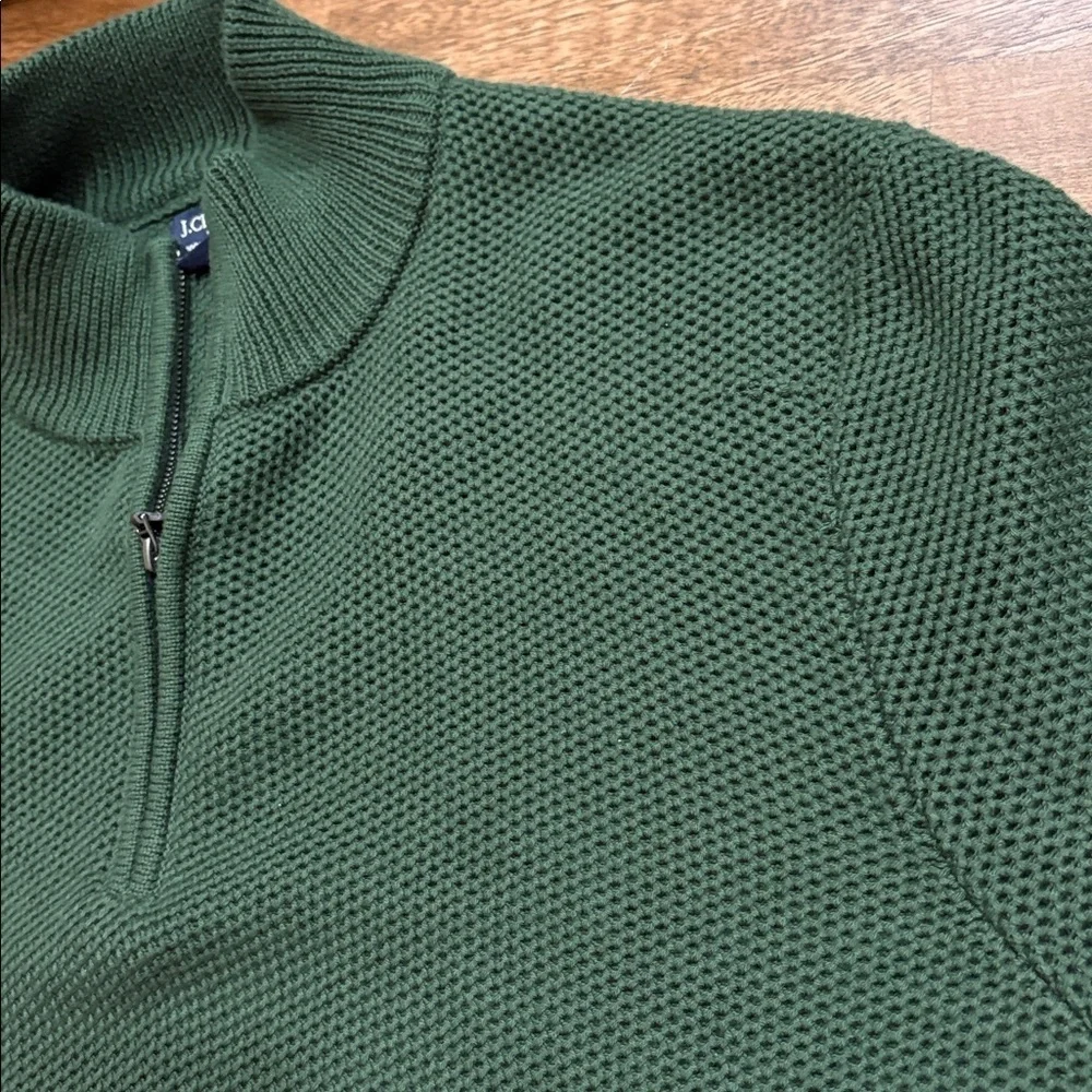 J Crew Cotton Quarter Zip Green Sweater size XL